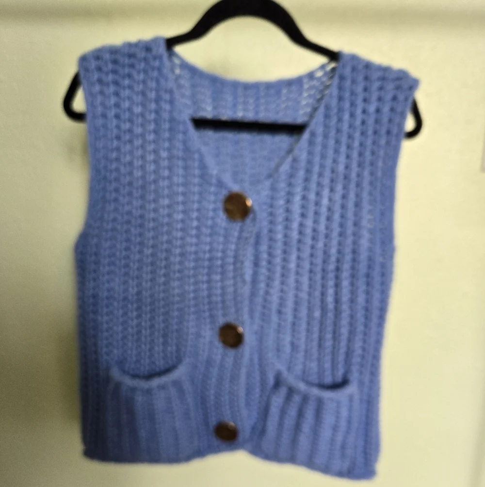 Blue Knit Women's Sweater Vest - Picture 2 of 4